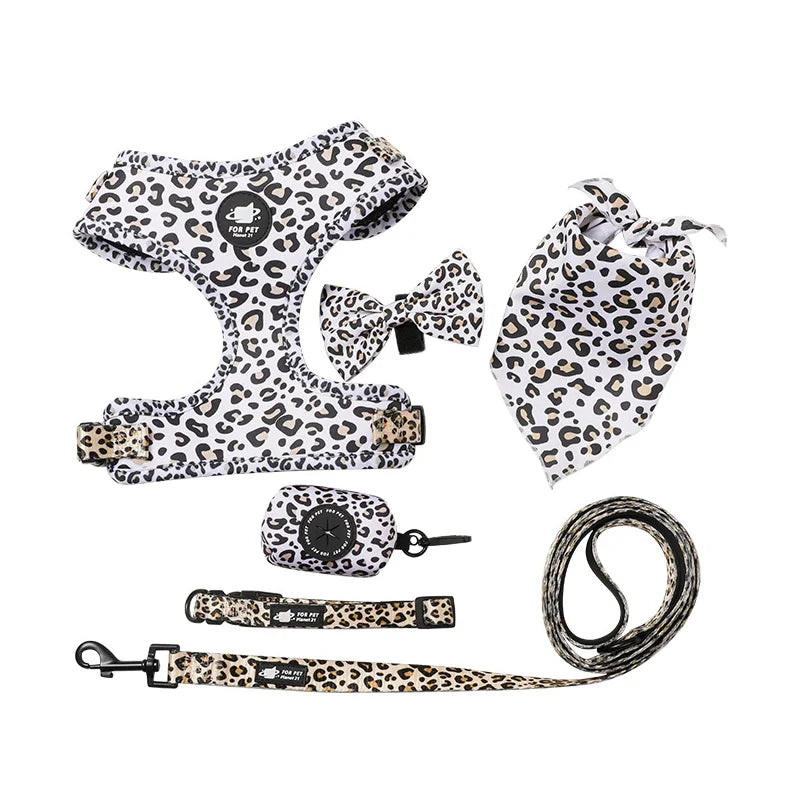 Floral Pattern Matching 5-piece bundle - Harness Leash Collar Bandana Poop Bag