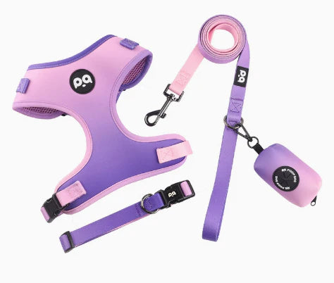 4-in-1 Adjustable Pet Harness Set – Soft Harness, Collar, Leash & Poop Bag Holder
