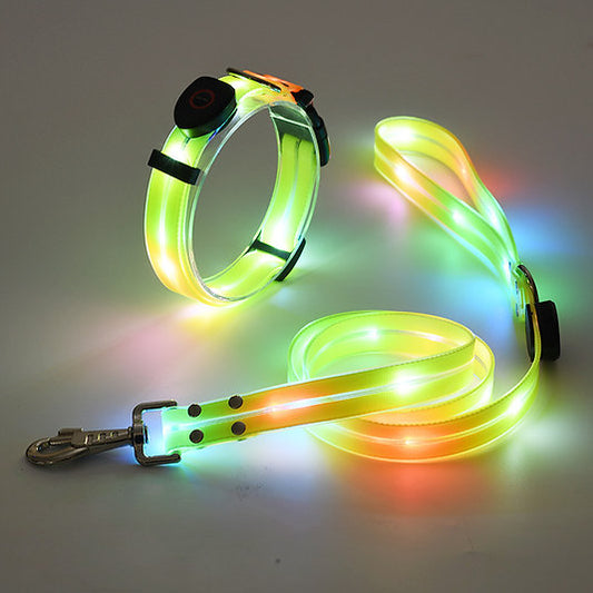 LED Light-Up Dog Leash and Collar – Rechargeable Safety Leash for Night Walks