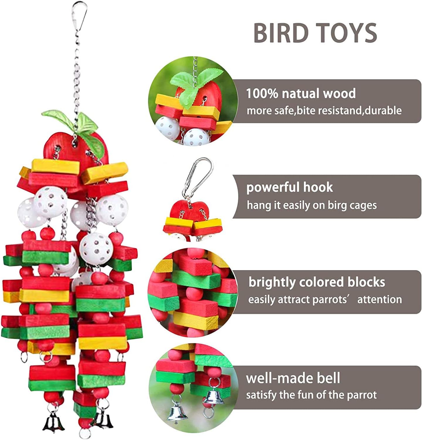 Colorful Parrot Toys Bite resistant Accessories For African Grey Macaws Cockatoos Eclectus Birds