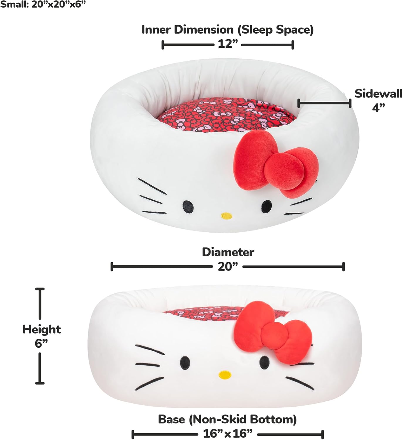 Hello Kitty Bolster Pet Bed - Machine Washable Removable Insert