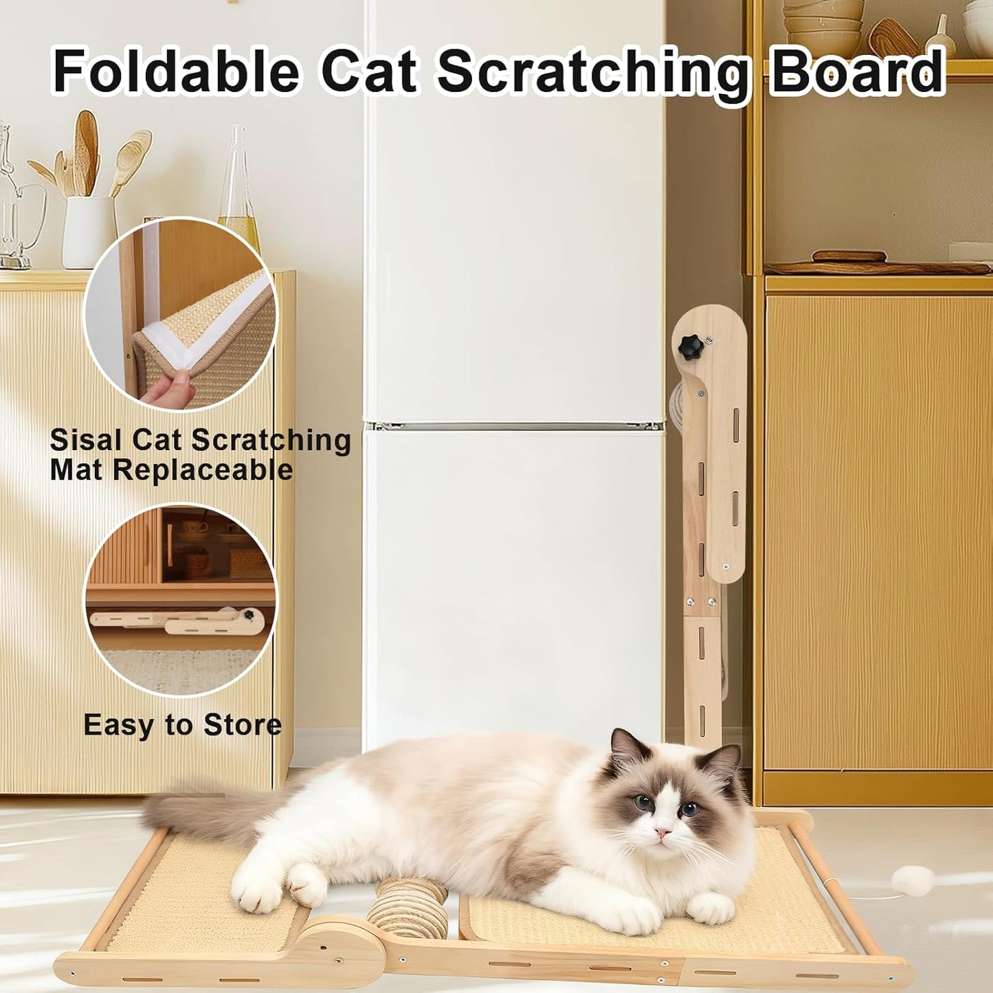 Wood Frame Cat Scratching Pad with Reversible Double-Sided Sisal Scratching Mat