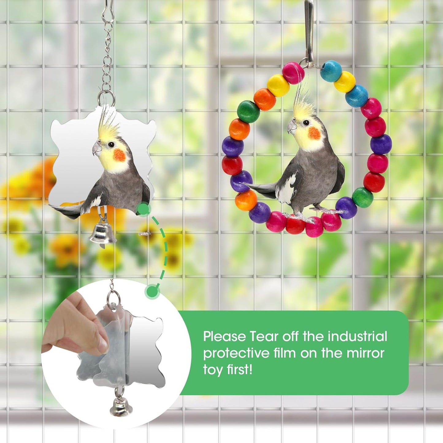 10Pcs Bird Toys Set - Bell Rattan Ball Cotton Rope Stair Hanging Cage Chew Toy for Parrots, Parakeets, Macaws, Cockatiels