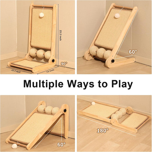 Wood Frame Cat Scratching Pad with Reversible Double-Sided Sisal Scratching Mat
