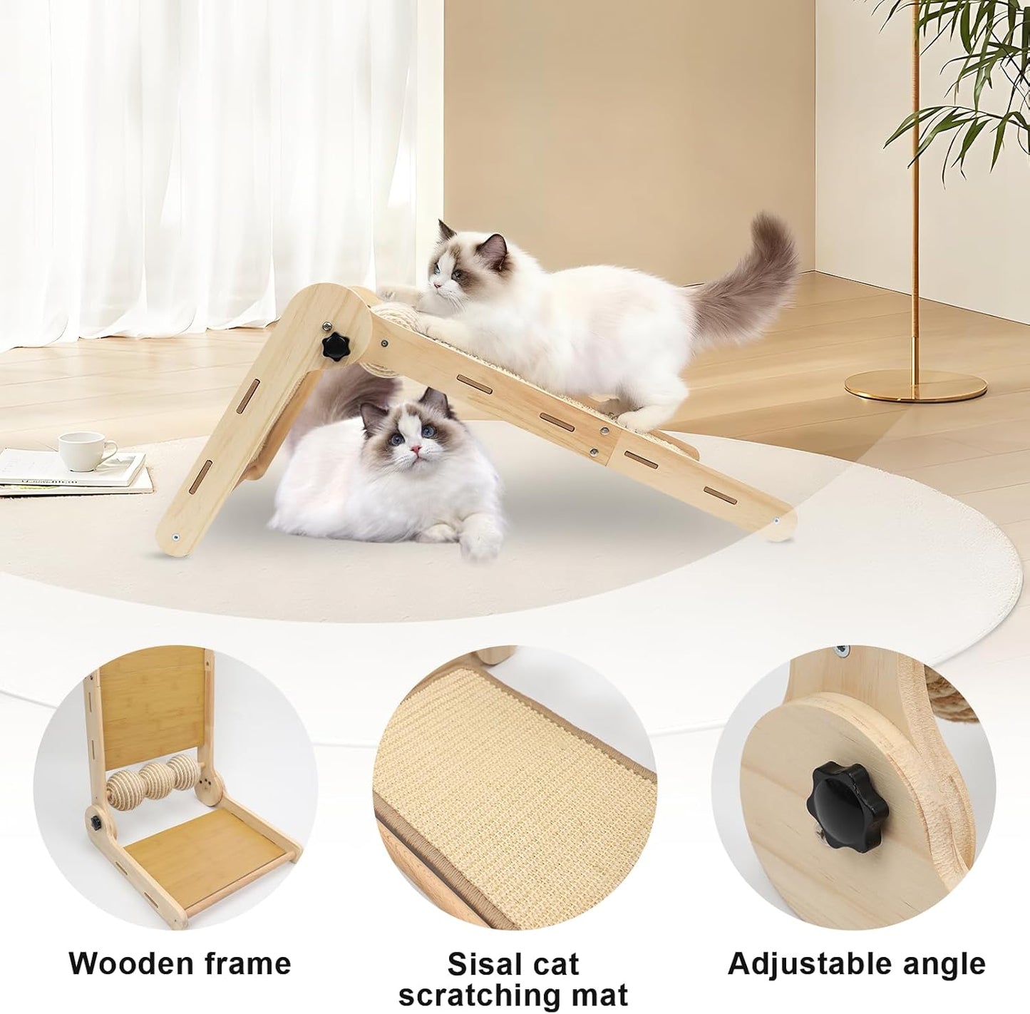 Wood Frame Cat Scratching Pad with Reversible Double-Sided Sisal Scratching Mat