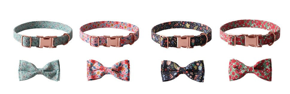 Colorful Floral Print Dog Collar with Bow