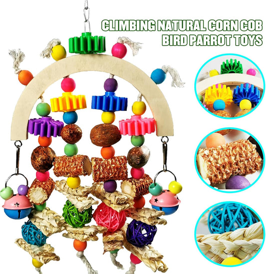 Bird Toys - Natural Corncob Wooden Mango Solid Chew Toys for Small & Medium Parrots, African Greys, Cockatiels, Lovebirds
