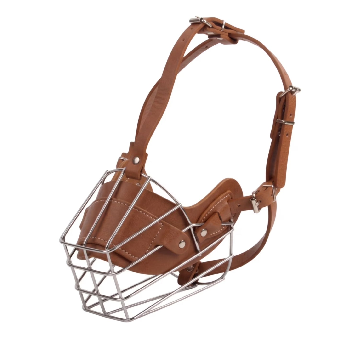 Metal Basket Dog Muzzle with Adjustable Leather Straps for Large Dogs