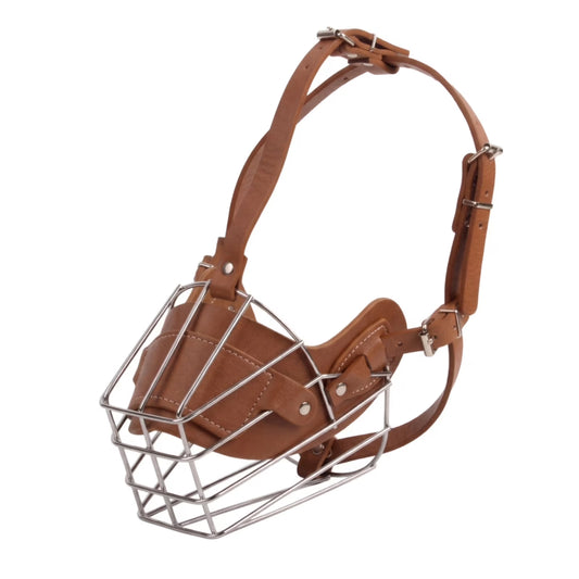 Metal Basket Dog Muzzle with Adjustable Leather Straps for Large Dogs