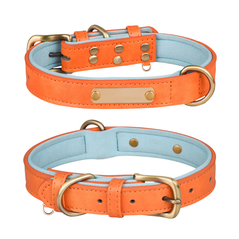 Personalized Engraved Leather Dog Collar with Metal Nameplate