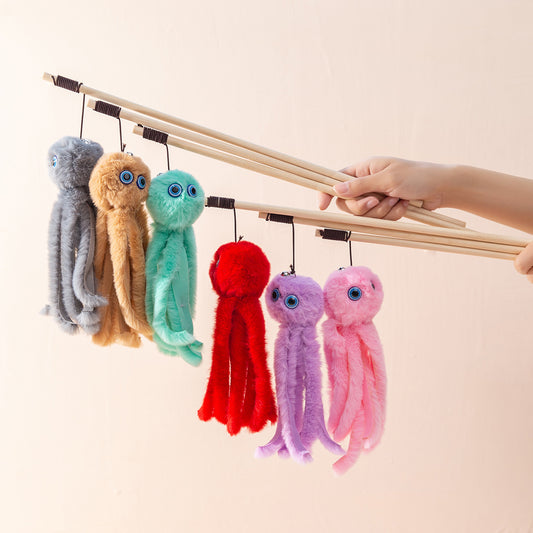Octopus Plush Teaser Wooden Wand
