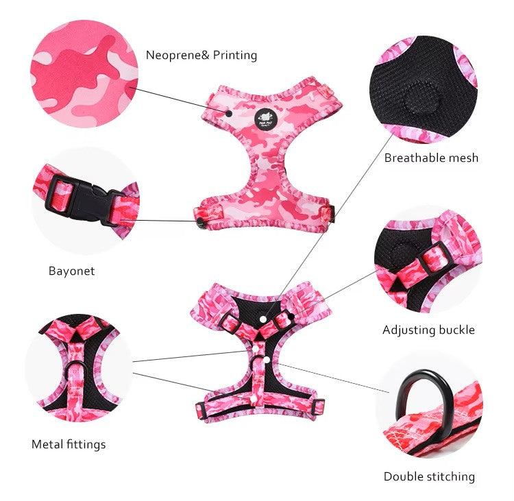 Floral Pattern  Matching 5-piece bundle - Harness Leash Collar Bandana Poop Bag
