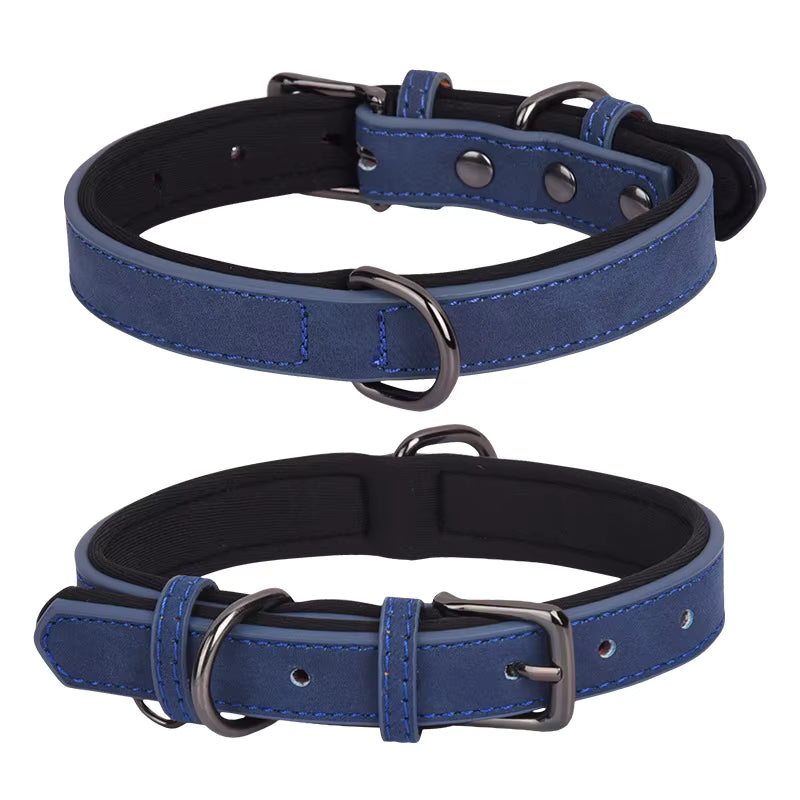 Personalized Engraved Leather Dog Collar with Metal Nameplate