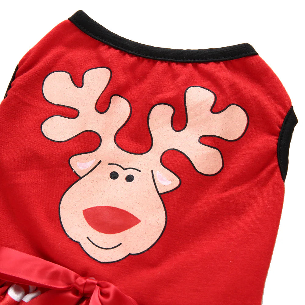 Christmas Reindeer Dog Dress – Red Holiday Skirt for Small Dogs