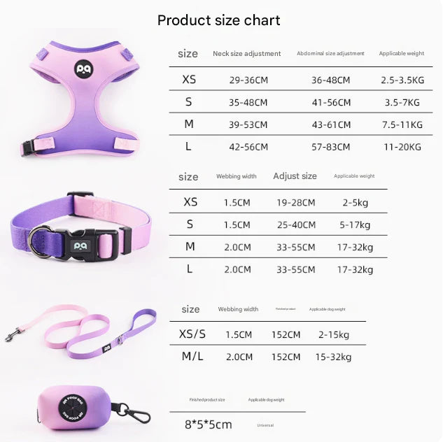 4-in-1 Adjustable Pet Harness Set – Soft Harness, Collar, Leash & Poop Bag Holder