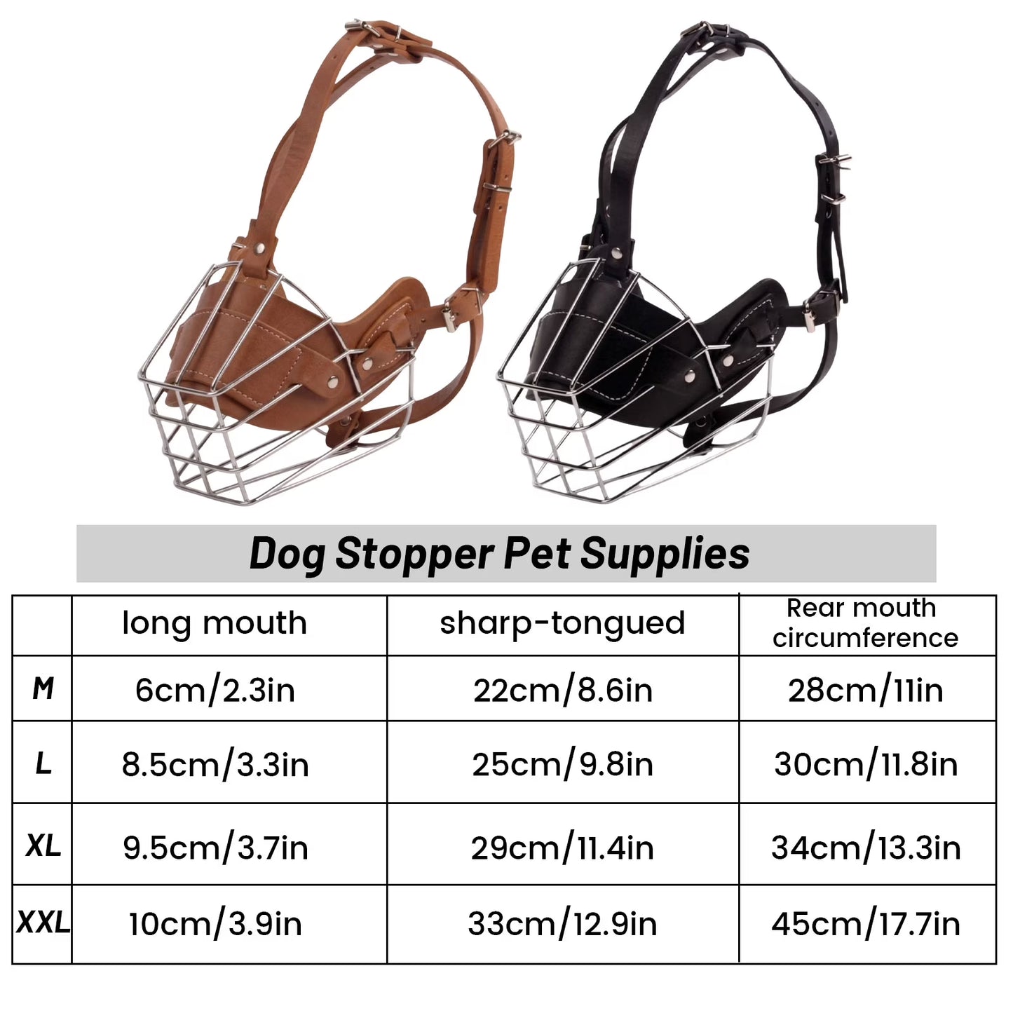 Metal Basket Dog Muzzle with Adjustable Leather Straps for Large Dogs