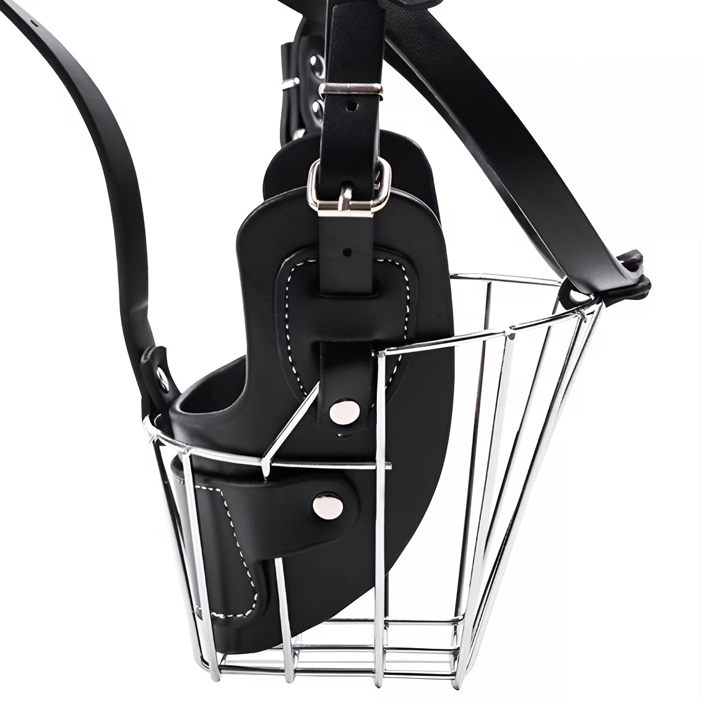 Metal Basket Dog Muzzle with Adjustable Leather Straps for Large Dogs