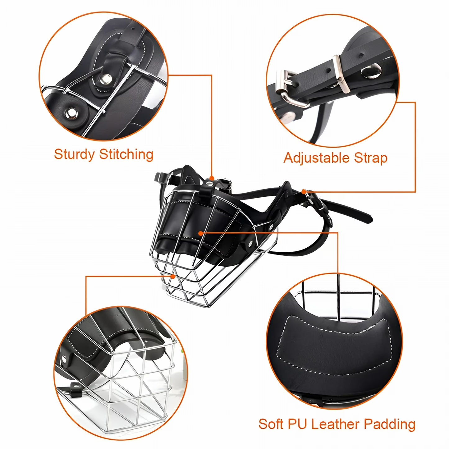 Metal Basket Dog Muzzle with Adjustable Leather Straps for Large Dogs