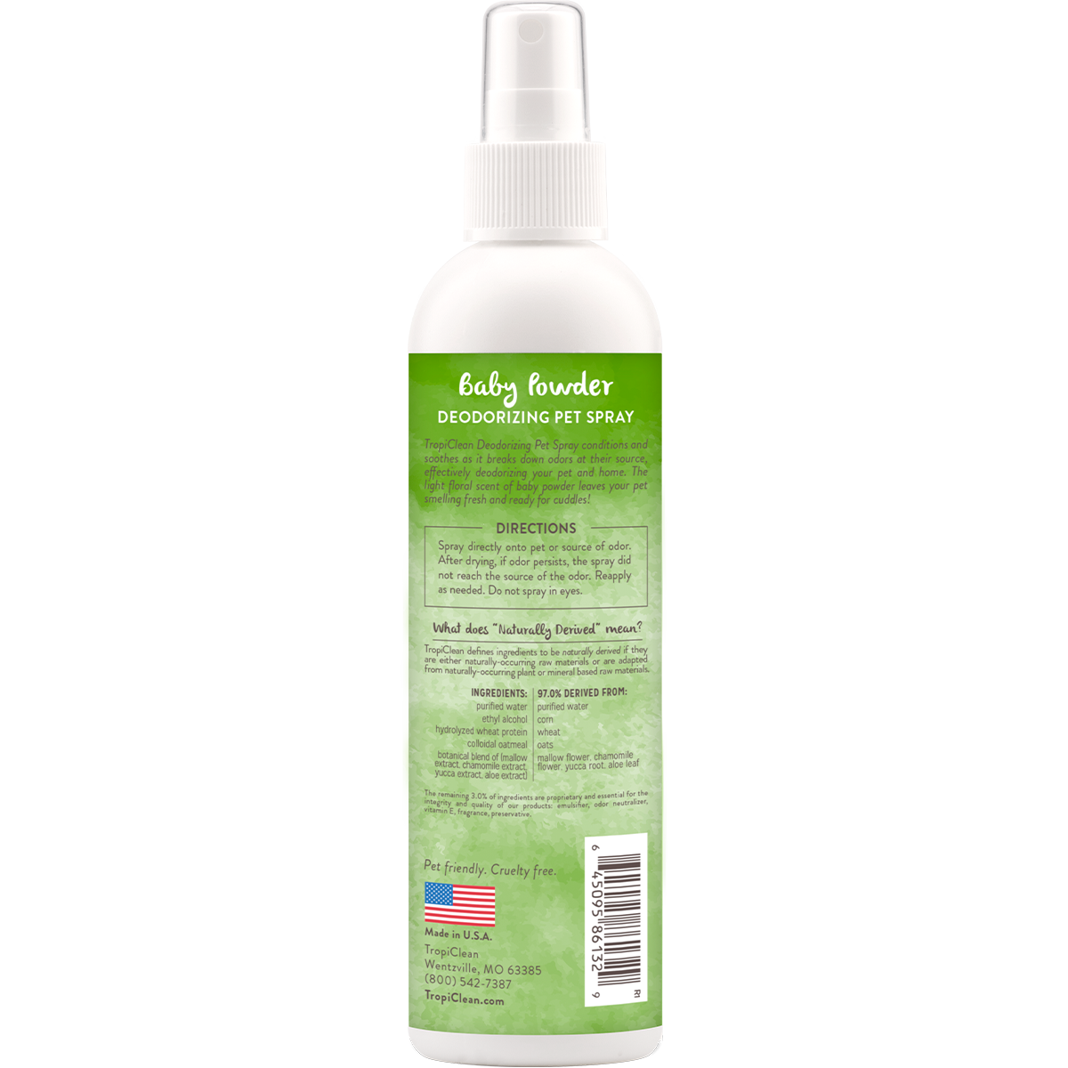 Tropiclean Baby Powder Deodorizing Cologne Spray For Pets 8 oz