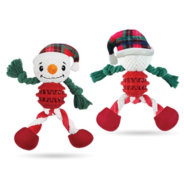 Juguetes de peluche chirriantes para perros + Muñeco de nieve interactivo + Juguetes de cuerda multifunción para perros