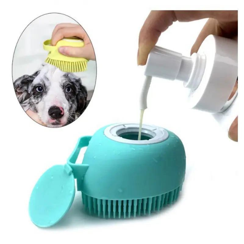 Escova para Banho com Dispenser de Shampoo para Massagem de Animais de Estimação