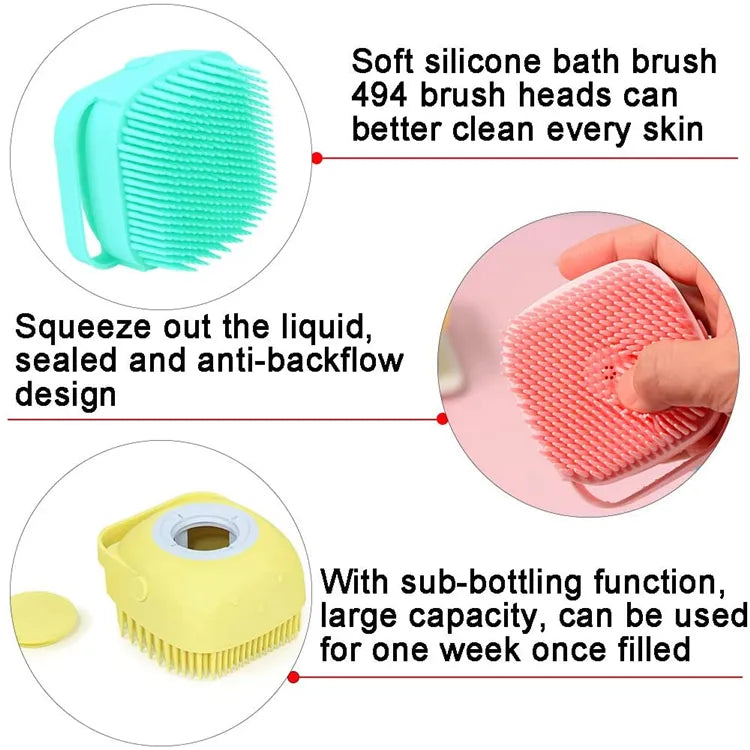 Escova para Banho com Dispenser de Shampoo para Massagem de Animais de Estimação